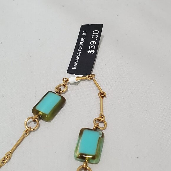 Banana Republic Gold-tone chain necklace rectangular turquoise-colored stones. - Picture 5 of 6